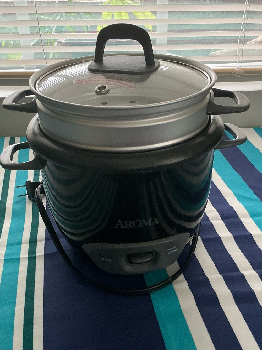 Aroma Black Rice Cooker with Glass Lid and Steamer